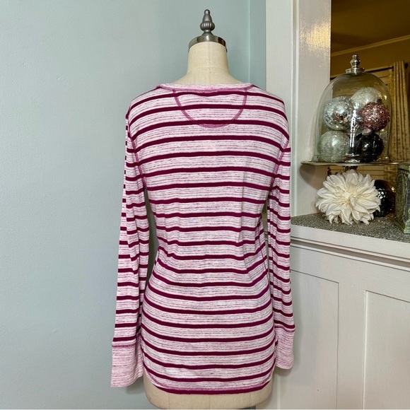 Talbots Henley Long Sleeve Button Up Shirt Purple White Striped Large NWT - Picture 5 of 9